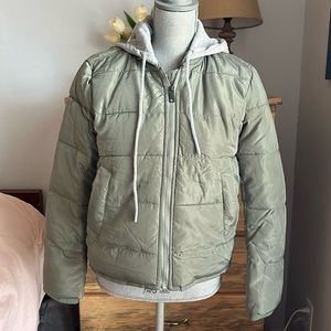 Olive green puffer coat jacket size XS